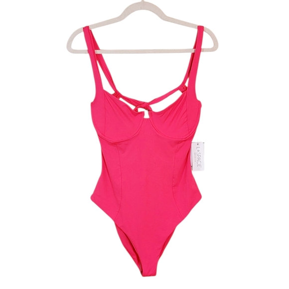 NWT L*SPACE Kendal Underwire Tie Back One Piece Swimsuit In Hot Cherry XL New - Picture 4 of 14